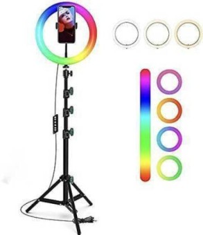 26cm RGB LED Ring Light With 7ft / 2M Tripod Selfie Colorful Photography Lighting for Studio Vlogging YouTube Short Video Live