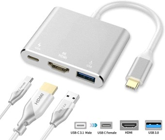 Original 3 in 1 USB 3.1 Type C to VGA Converter Multiport USB 3.0 Hub with Type-C Female Charging Port & Video Converter for MacBook Pro