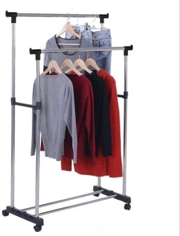 Double Pole Adjustable Stainless Steel Cloth Drying Hanger And Organizer Rack With Wheel For Indoor & Outdoor