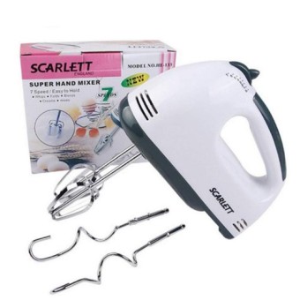 Scarlett 7-Speed Lightweight Hand Mixer With Chrome Beater + Dough Hook (White)