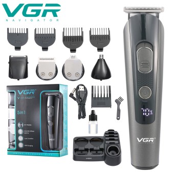 VGR V-175 Trimmer, 5in1 Professional Grooming Kit, Electric Hair Clippers for Men, Professional Cordless Hair Trimmer Haircut Clippers & Accessories