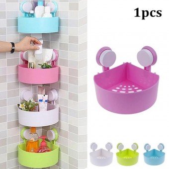 1PC Plastic Corner Storage Rack Suction Cup System Bathroom Kitchen Office Corner Storage Organizer