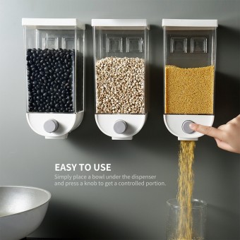 Cereal Dispenser Container Wall Mounted Cereal Dispenser 1kg Tank Grain Dry Food Container Kitchen Storage Box