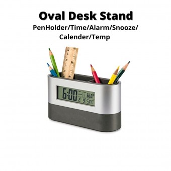 Oval Desk Stand Pen , Card , Passbook, Time, Alarm, Snooze, Calender, Temperature