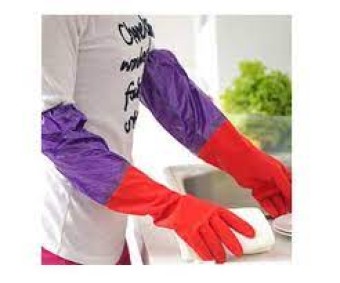 Multi Purpose Reusable Rubber Latex | Fur Warm Cotton Lining Inside Gloves | Household Long Sleeves Safety Kitchen Glove for Dish-Washing, Cleaning, Gardening, Kitchen Cleaning Hand Gloves