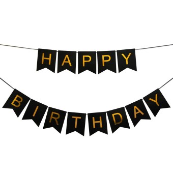 Happy Birthday Banner With Shimmering Gold Letters | Bunting Stylish Decoration And Party Supplies | Birthday Decorations