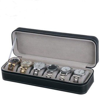 Pu Leather Watch Box-6 Wide Watch Slots Portable Clock Box Storage Organizer, Vintage Watch Box Women Men's Gift -Business,Jewelry Storage