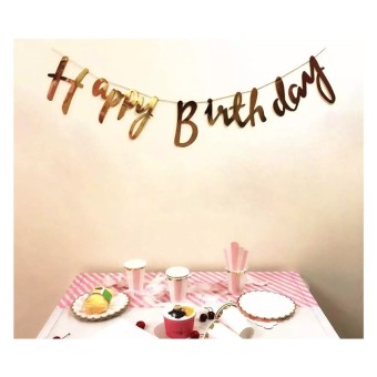 Happy Birthday Banner With Shimmering Gold Letters | Bunting Stylish Decoration And Party Supplies | Birthday Decorations
