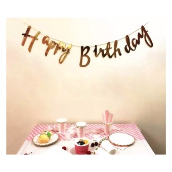 Happy Birthday Banner With Shimmering Gold Letters | Bunting Stylish Decoration And Party Supplies | Birthday Decorations