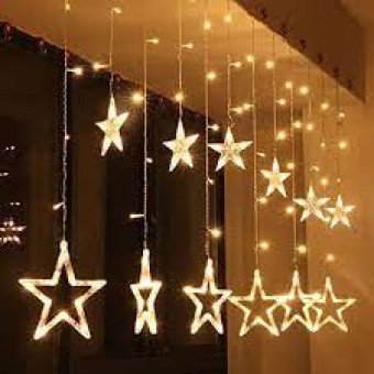 Stars Curtain String Lights | Window Curtain Fairy Lights with 8 Flashing Modes | Decoration for Tihar, Eid, Diwali, Christmas, Birthday, Deepawali, Wedding Party, Home, Patio, Lawn | Warm White Star Light | Stars Lights