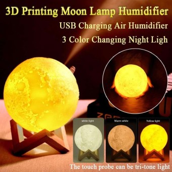 13 Cm 880 Ml Air Humidifier | Oil Diffuser | Aromatherapy | Household 3D Moon Lamp Humidifier | Usb Night Light | Touch Dimming Humidifier With Wooden Base | Home Decor Creative Gift
