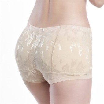 Cream Floral Boxer Padded Panties Underwear Shape-Wear Hip Lifter Tummy Control Hip Enhancer Body Shaper Weight Loss