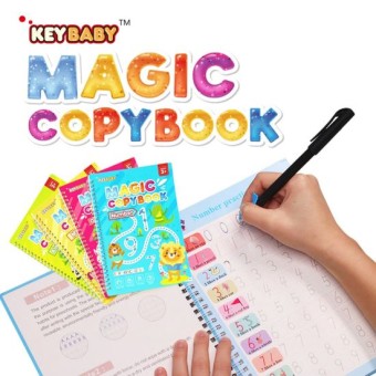 Magic Practice Copybook for Kids 4PCS Reusable Calligraphy Copybook with Magical Pen Calligraphic Letter Drawing Math Alphabet Learning Workbook