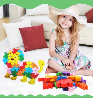 Wooden Shaped Colored lion Puzzle with 26 alphabets(a-z) and numbers (1-26) for kids to learn letters and numbers