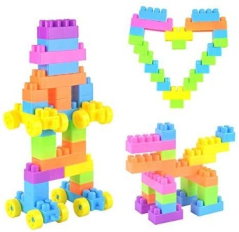 52 Pieces DIY Interlocking Building Blocks Toy Plastic Puzzle Construction Playset Colorful Creative Educational Stacking Blocks Toys Gift Set for Kids