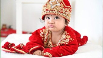 Single Line Embroider Red Val-vet Pasni Dress Set Shoe Cap For Rice Feeding Ceremony For Baby
