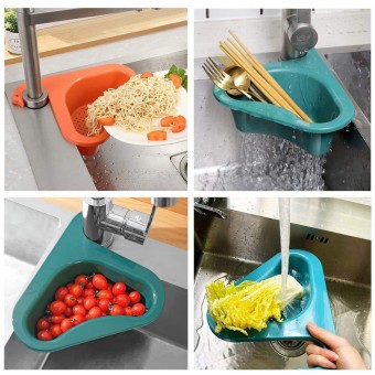 Multi-Functional Swan Drain Basket Kitchen Food Drainer Triangular Corner Strainer Sink Filter Hanging Filtering Draining Rack (Assorted Color)