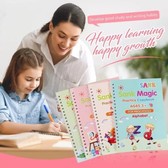 4pcs Sank Magic Practice Copybook English for Kids Reusable With 10 pcs refill