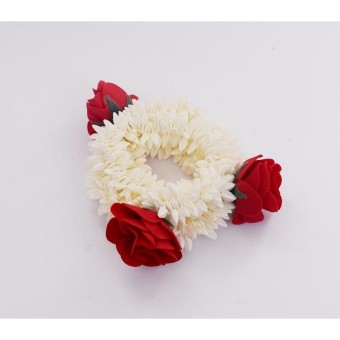 Artificial White Flower Gajra Band Garland With Red Rose Decoration And Fragrance For Weeding And Party