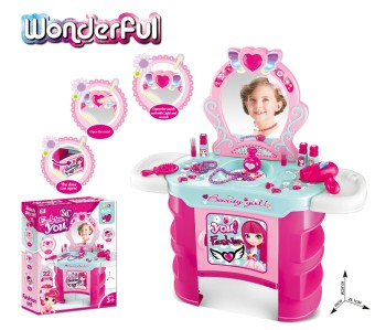 New Fashion Stylish Dressing Makeup Table With Mirror Hair Dryer And All Accessories For Kids Toys