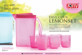 Jony Stylish Unbreakable Polycarbonate Durable Jug with Six Glasses Set 2200 ML