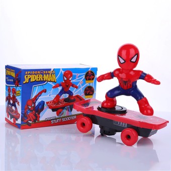 360 Degree Rotate Music Tumbler Spiderman Toy for Kids Spiderman Stunt Scooter with Colorful Light Gift Kids