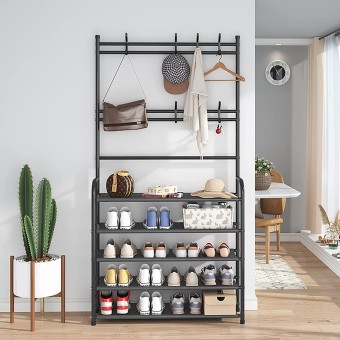 4 Layer Shoe Rack, Bag Hanger, and Multipurpose Coat Shelf Rack