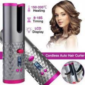 A new pink cordless automatic hair curler | USB rechargeable | Battery available for travel | Automatic Curling Iron