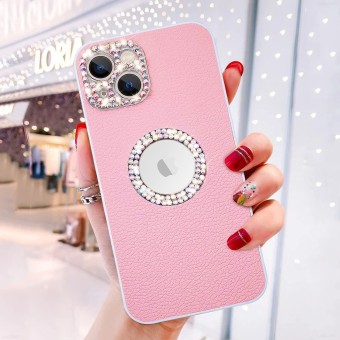 Omio for iPhone 13 Case Glitter with Bling Diamond Camera Lens Protection for Women Girls, Ultra Thin Luxury PU Leather Case with 3D Sparkle Crystal Rhinestone for iPhone 13, Pink