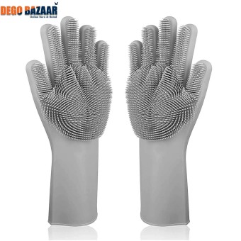 Magic Silicone Gloves, Reusable Dishwashing Gloves With Wash Scrubber, Heat Resistant Cleaning Gloves 1 pair DegoBazaar