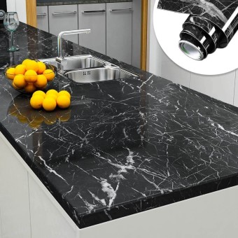 Kitchen Marble Wall Paper Oil Proof Waterproof Backsplash Sticker Roll Stove Cabinet Liner Decor Self Adhesive Wallpapers