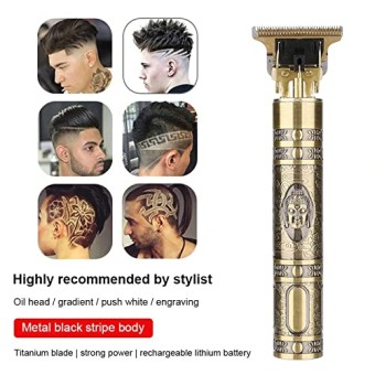 Vintage T9 Professional Hair Trimmer Buddha Cordless Hair Clipper Barber Carving Hair Shaver Set (Gold)
