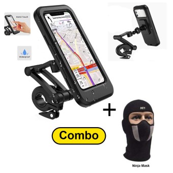 Combo Of Adjustable Waterproof Mobile Phone Holder For Bicycle, Scotty And Bikes and Ninja Full Mask