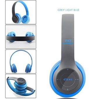 P47 Bluetooth Over-Ear Foldable Headset With Microphone Stereo Earphones 3.5Mm Audio Support Fm Radio Tf For Pc Tv Smart Phones & Tablets Etc (Blue)