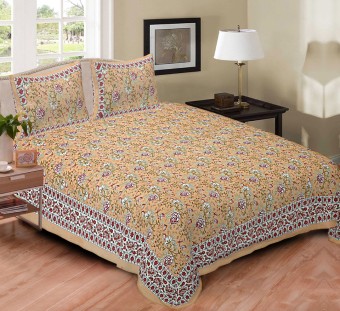 Degobazaar Bedsheet 100% Cotton Comfort Rajasthani Jaipuri Traditional Printed King Size 1 Double Bedsheets With 2 Pillow Covers 180Tc