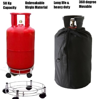 2 in 1 Combo Of Super Strong Metallic LPG Cylinder Trolley With Wheels And Water Proof Cover