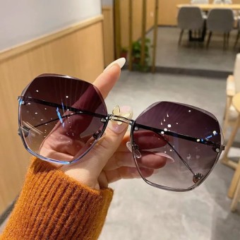 2022 Fashion Gradient Sunglasses Women Cut Trimmed Lens Metal Round Sun Glasses Female fashion Polygon sunglasses UV400 casual Eyewear