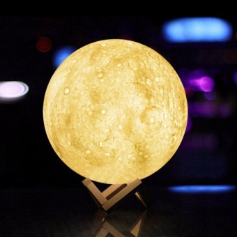 13Cm Big 3D Moon Lamp | 7 Color Change Touch USB | Bedroom | Book Case Night Light Lamp | Night Light Lamp With Wooden Base | Home Décor | Creative Gift