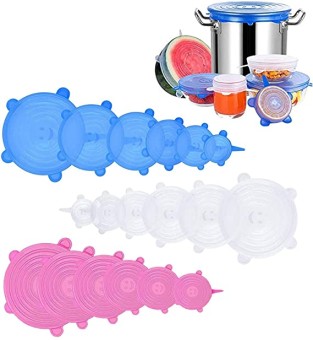 6 Pcs Super Silicone Stretch Seal Lids | Flexible Covers | Reusable | Safety Stretch | Various Sizes | Dishwasher Safe Lid | Microwave Safe Lid | Freezer Safe Lid | Cover for Bowl | Cups | Mugs | Glasses | Fruits | Vegetable 
