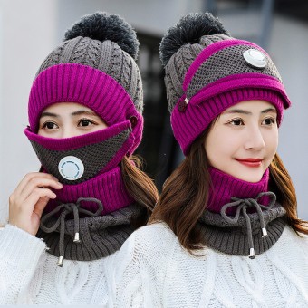 Three-piece Set of Women's Slouchy Knit Topis with Masks for Comfort in the Winter