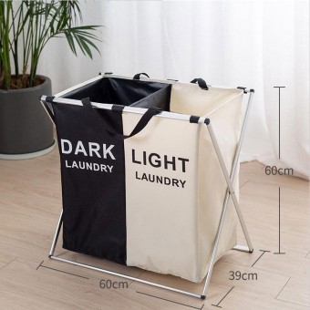 Folding Laundry Bag Two Section Hamper Washing Storage Basket Bag