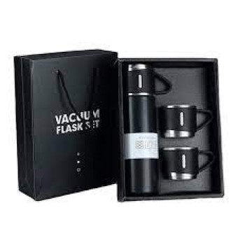 Vacuum Flask Set with 3 Steel Cups Combo 