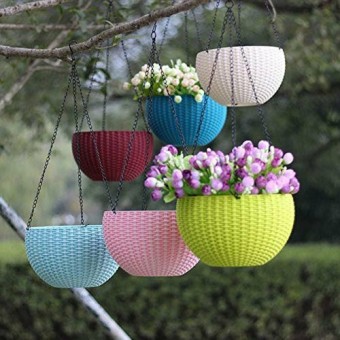 Mix Color Round Plastic Hanging Flower Pot (4 pcs)