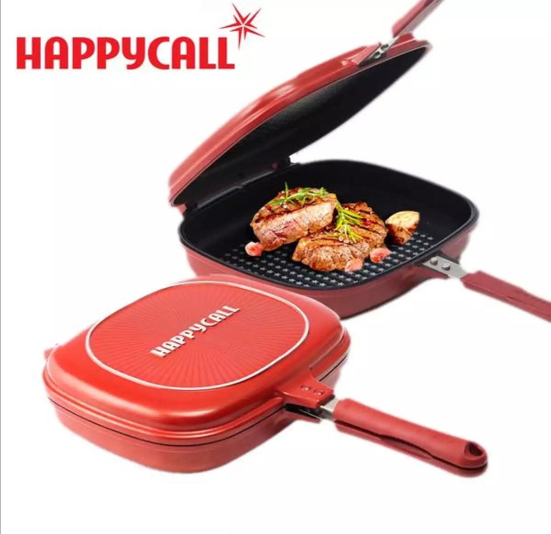 Happy Call Jumbo 32cm Non Stick Double Sided Fry/Grill Pan - Red/Black