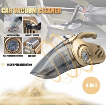 4 in 1 Car Vacuum Cleaner With Multi Functions Air Pump, Pressure Gauge & Light