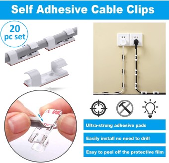 20 Pcs Pack Cord Adhesive Wire Organizer Cable Plastic Clips