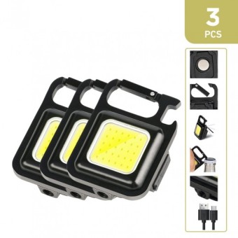 3pcs Mini Rechargeable Glare COB Keychain Light USB Charging Emergency Lamps 