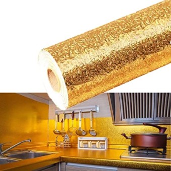Fresh 5 m Aluminum Foil Stickers Roll Golden, Anti-Mold, and Heat Resistant for Walls and Cabinets Drawers-Golden