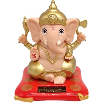 Lord Ganesha with Waving Hand in Blankleaf Solar 10CM | for Health, Wealth, and Prosperity (Golden)