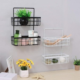 2 Wall Shelf Storage Metal Hanging Baskets with 2 Layer Racks Organizer